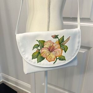 Vintage 60's The Original FLORIDA KEYS Hand Bag PAINTED Floral Yellow HIBISCUS